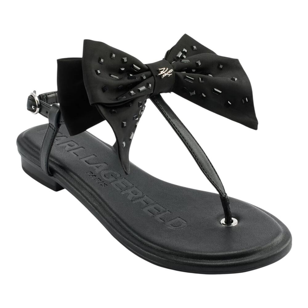 Karl Lagerfeld Women's Cristi Embellished Bow Thong Sandals Black Size 11